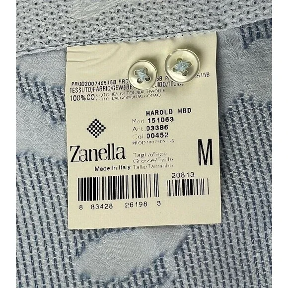 Zanella Harold Mens M Blue White Floral Design Button Down Long Sleeve Shirt - Picture 6 of 6